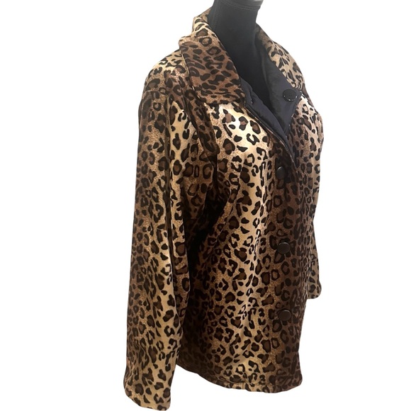 Vtg Haband Leopard Print Black Silk Pea Coat Size M 90's Mob Wife Glamour Wife - Picture 3 of 15